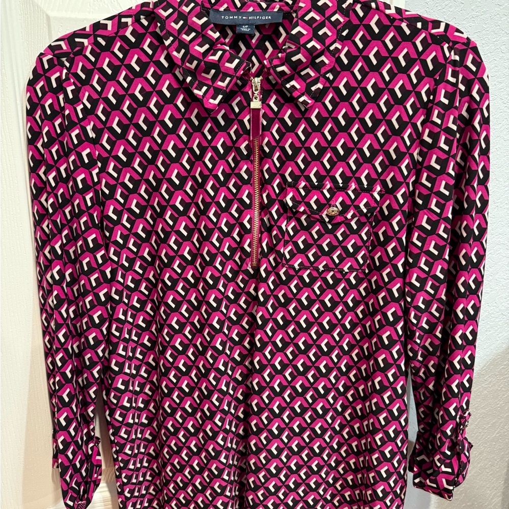 Tommy Hilfiger Black and Pink Patterned Shirt